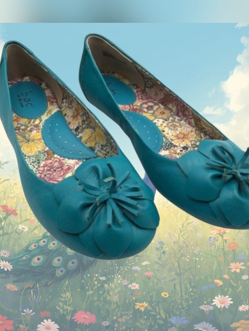 Teal Floral Ballet Flats